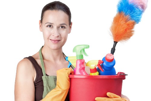 Professional communal area cleaning in a residential hallway