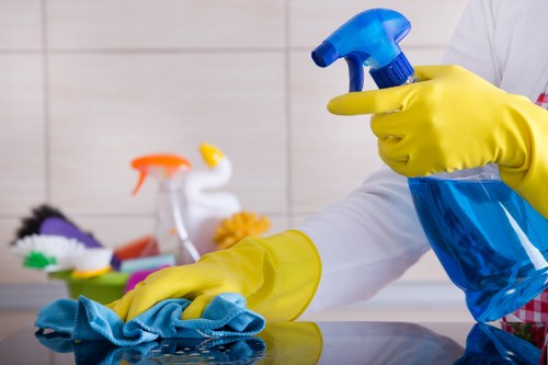 Professional house cleaning in a bright living room