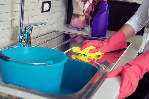 Professional deep cleaning process with organized cleaning tools